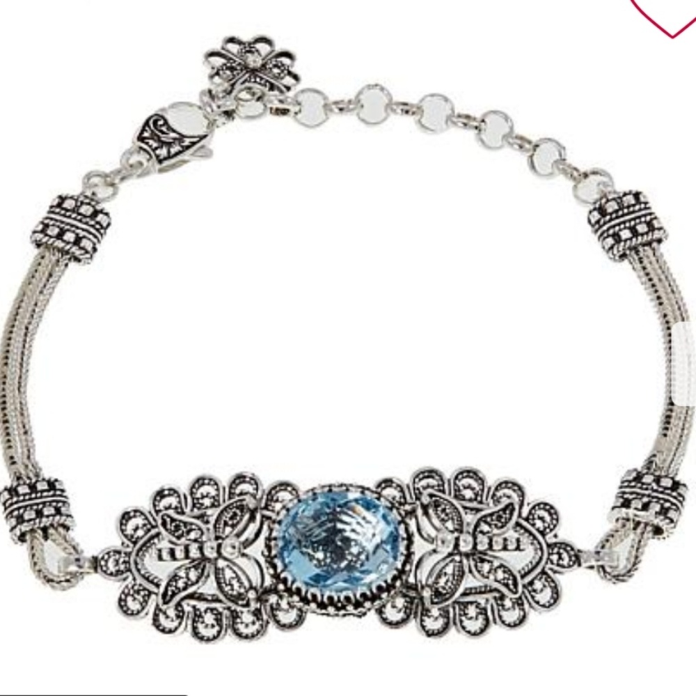 Ottoman .925 SS 6ct Blue Topaz Butterfly 7" bracel